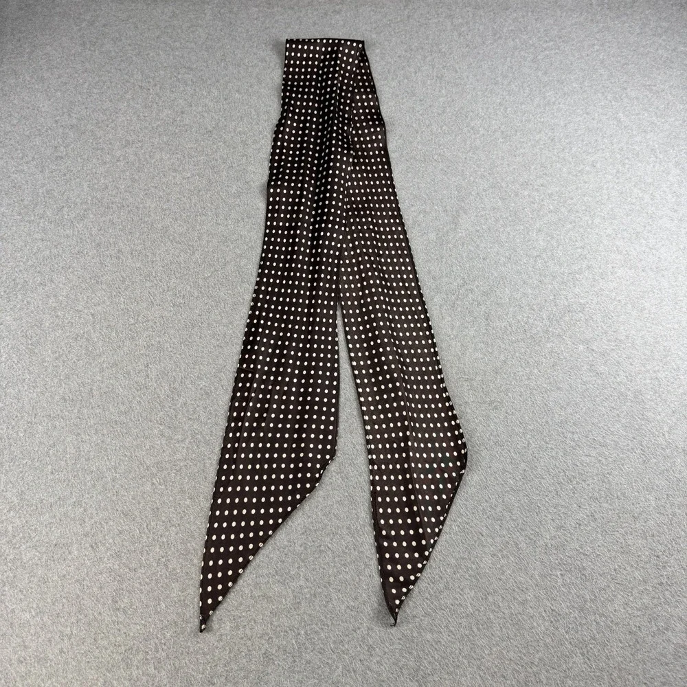 Vintage 80s Polka Dot Skinny Scarf 69x5 Brown Cream Long Neck Tie Retro Unisex